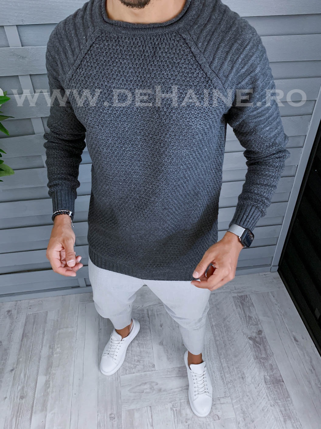 Pulover barbati gros slim fit gri zr b2056 96-5